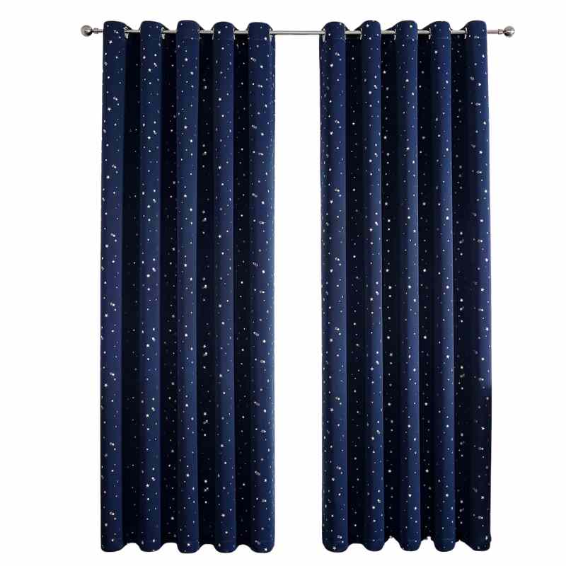 Rideaux occultants imprimés Bleu marine / 100x200cm / Œillets