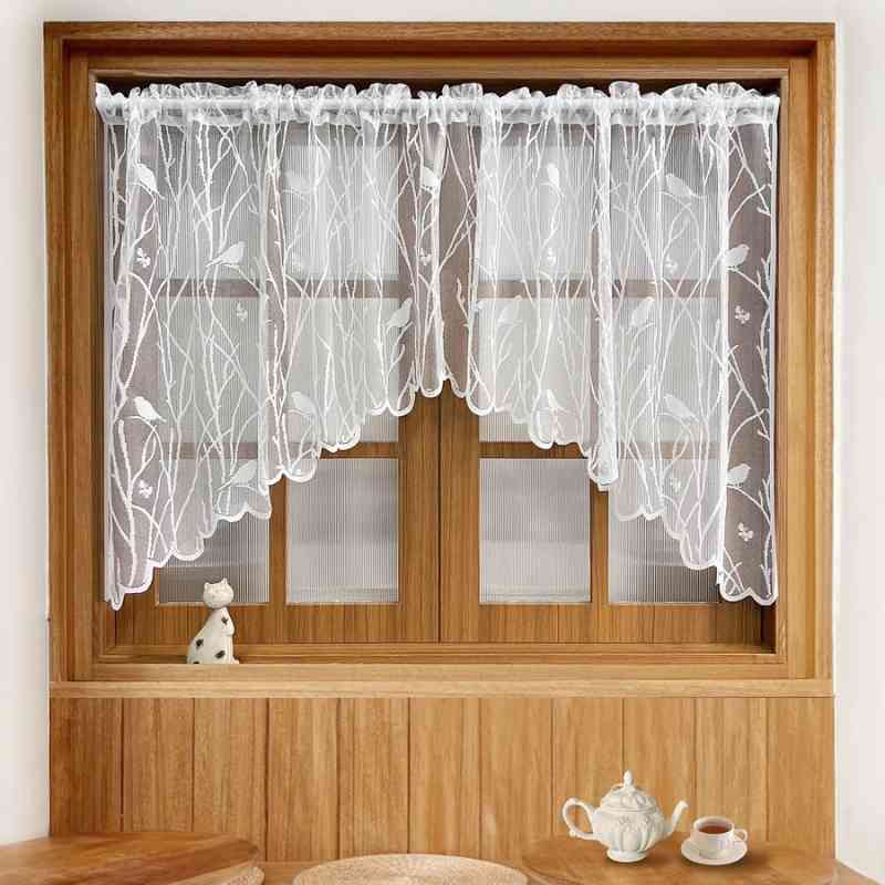 Rideau Court Semi-occultant Motif Géométrique - 100x50 Cm - Polycoton Pour Cuisine, Salon, Bistrot