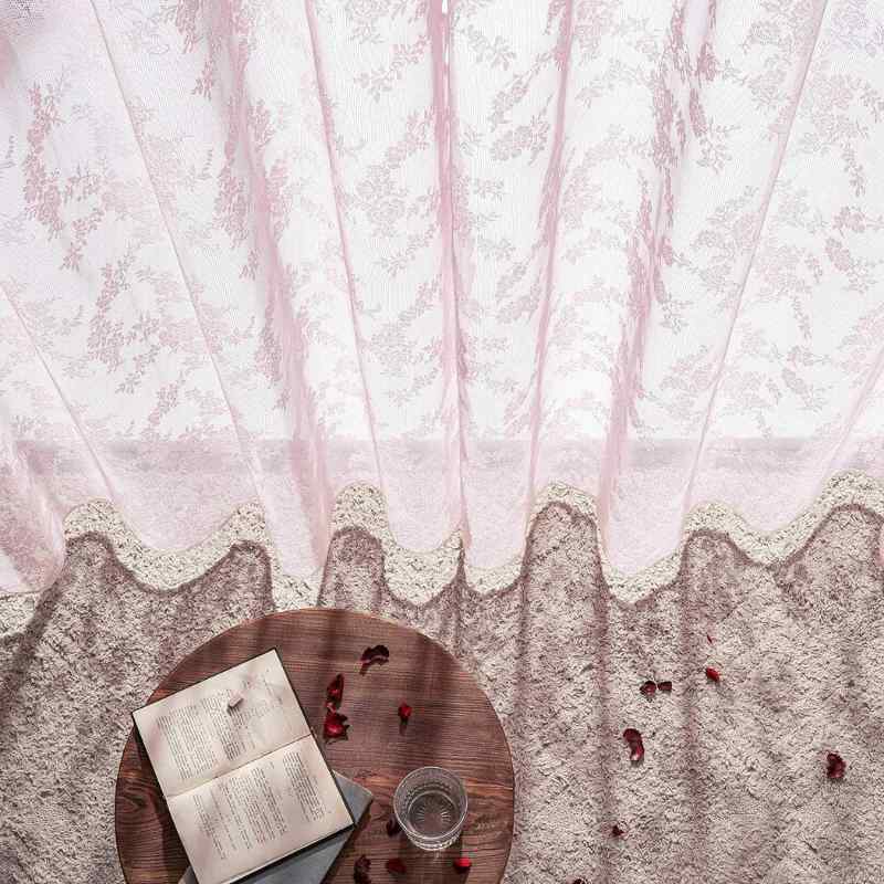 Rideaux dentelle romantique Rose / 140x240cm / Galon fronceur