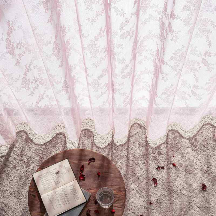 Rideaux dentelle romantique Rose / 140x240cm / Galon fronceur