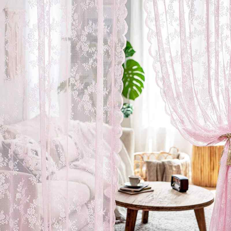 Rideau Voile Romantique Glitter Tulle Rose 100x200CM - Rideaux Fenêtre Salon Chambre Fille Enfant, Déco Étoiles Élégante