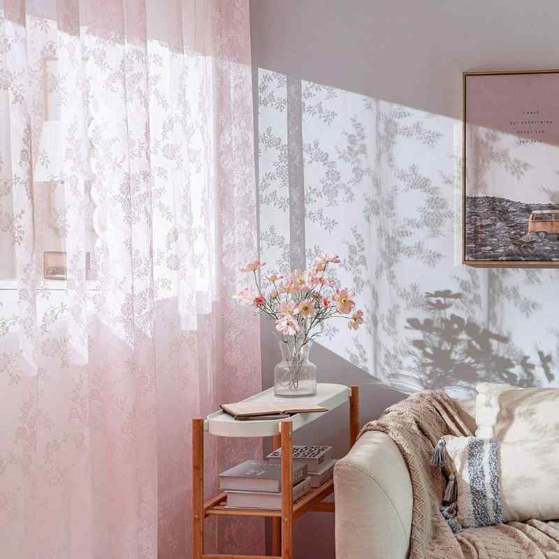 Rideaux dentelle romantique Rose / 140x240cm / Galon fronceur